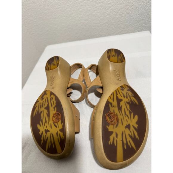 Ecco Womens Tan Leather Sandals Slingback Wedge Heel Sz 9.5 Euro 40 Open Toe - Picture 7 of 8